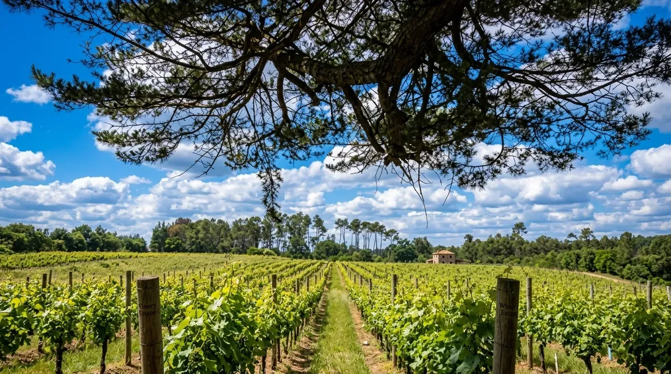 Paisagem panorâmica das vinhas do Dão estendendo-se pelas encostas sob a luz dourada
