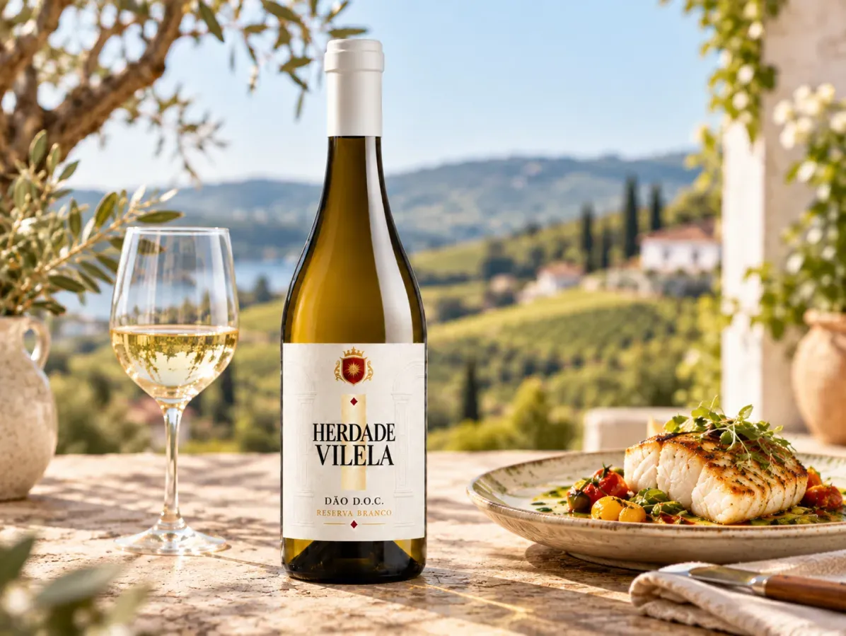 Mesa puesta al aire libre con copas de vino y platos de marisco