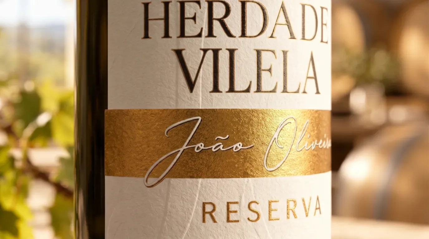 Ambiente y detalle de la botella João Oliveira Reserva Branco