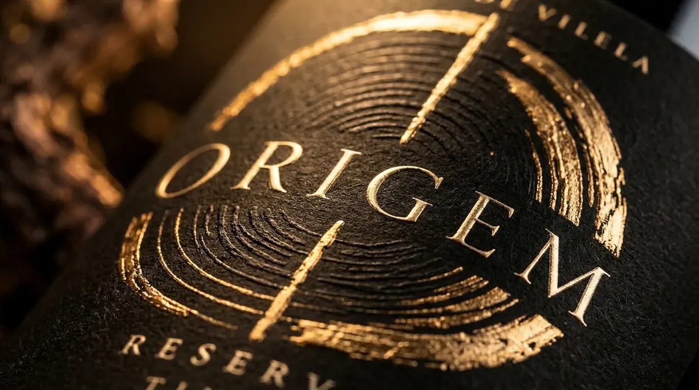 Ambiente y detalle de la botella Origem Reserva Tinto