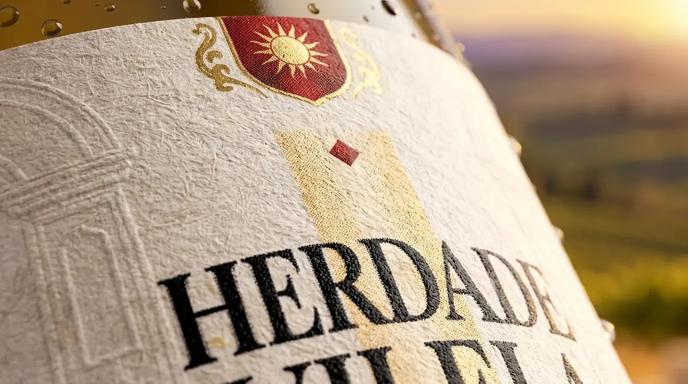 Ambiente y detalle de la botella Herdade Vilela Reserva Branco
