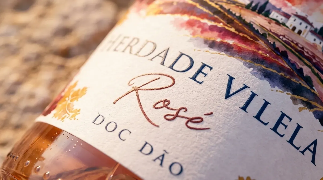 Ambiente y detalle de la botella Herdade Vilela Rosé